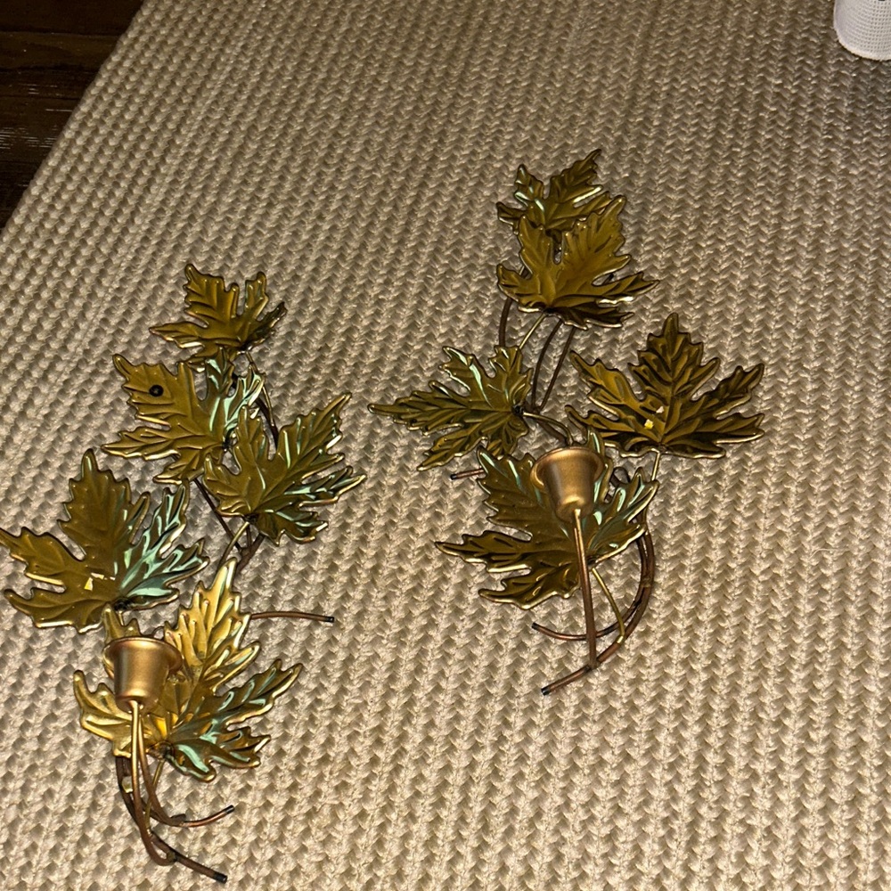 MCM Vintage Home Interiors Gold Leaf Candle Holders